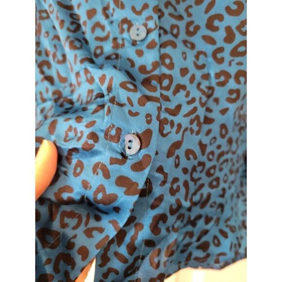 L'Agence Tyler Leopard Silk Blouse, Blue - Picture 5 of 10